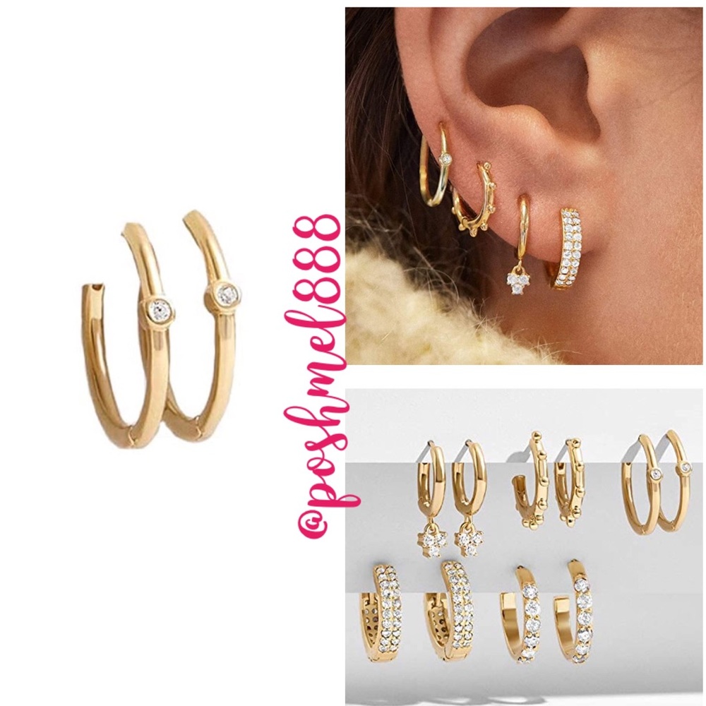 :: Delicate [GOLD] Pavé Huggie Hoops Rhinestone Huggie Hoops Minimalist